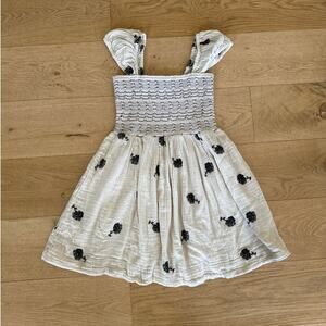 Free People - Tory Smocked Embroidered Floral Mini Dress in Beige & Black